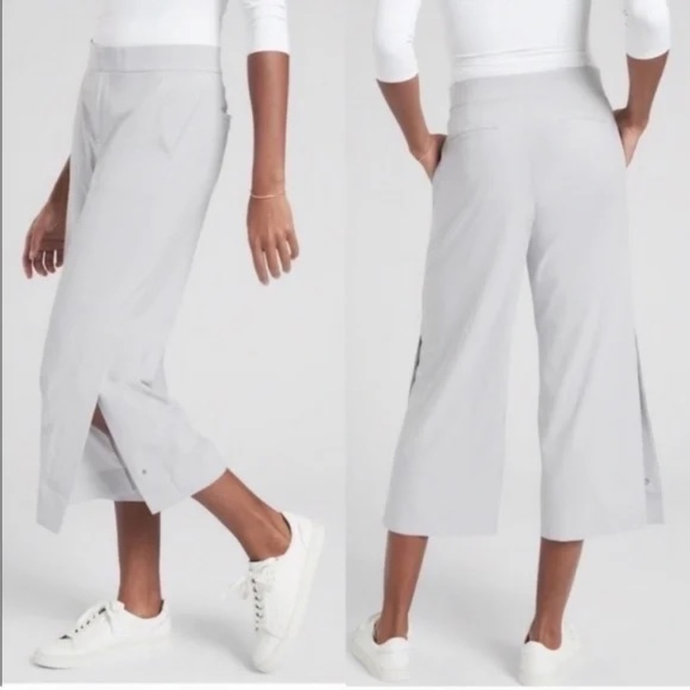 Athleta TRIBECA wide leg flowy flare crop pants size 8T white/gray tall